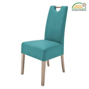 Lot de 2 chaises capitonnées Alessia II Imitation cuir - Bleu pétrole / Chêne de Sonoma
