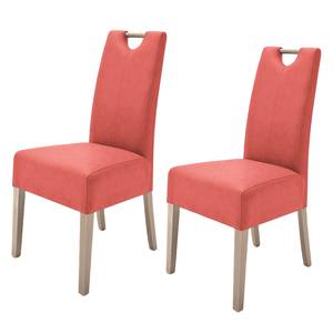 Lot de 2 chaises capitonnées Alessia II Imitation cuir - Rouge / Chêne de Sonoma