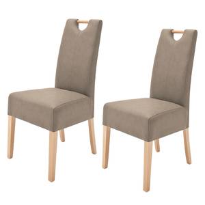 Lot de 2 chaises capitonnées Alessia II Imitation cuir - Taupe / Hêtre