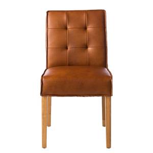 Gestoffeerde stoelen Waroona (2-delige set) - echt leer/massief eikenhout - cognackleurig/eikenhout