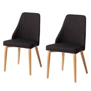 Chaises rembourées Bram (lot de 2) Tissu / Frêne - Noir