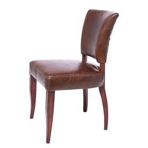 Chaise capitonnée Cigar Lounge Cuir véritable / Chêne massif Marron