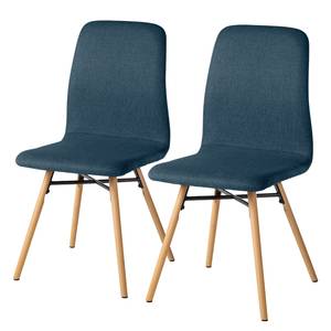 Gestoffeerde stoel Daleras geweven stof/massief beukenhout - Geweven stof Cors: Jeansblauw - 2-delige set