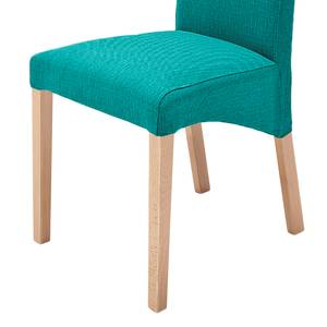 Gestoffeerde stoelen Foxa (set van 2) geweven stof - Petrolblauw/beukenhout