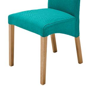 Gestoffeerde stoelen Foxa (set van 2) geweven stof - Petrolblauw/eikenhout