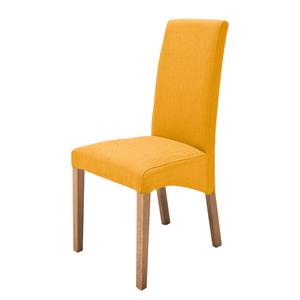 Gestoffeerde stoelen Foxa (set van 2) geweven stof - Kerriegeel/massief eikenhoutkleurig