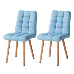 Chaise capitonnée Doskie I Tissu / Chêne massif - Tissu Zea: Bleu pastel - Lot de 2