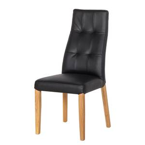 Chaises rembourrées Elanas (lot de 2) Cuir véritable - Noir / Imitation chêne clair