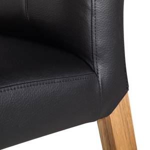 Chaises rembourrées Elanas (lot de 2) Cuir véritable - Noir / Imitation chêne clair