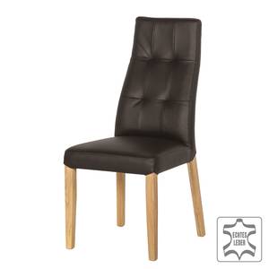 Chaises rembourrées Elanas (lot de 2) Cuir véritable - Marron foncé / Imitation chêne clair