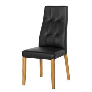 Chaises rembourrées Elanas (lot de 2) Cuir véritable - Noir / Chêne