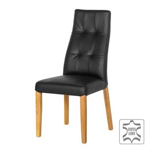 Chaises rembourrées Elanas (lot de 2) Cuir véritable - Noir / Imitation chêne clair