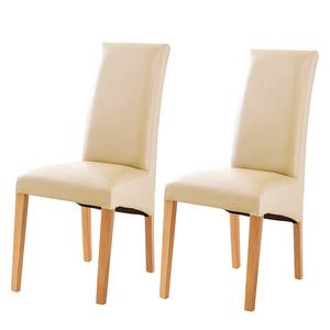 Chaises capitonnées Foxa (lot de 2) Cuir synthétique - Beige - Beige - Hêtre clair