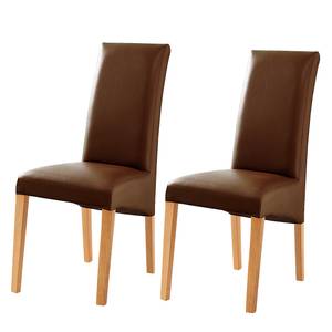 Chaises capitonnées Foxa (lot de 2) Cuir synthétique marron / Hêtre - Marron - Hêtre clair