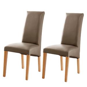 Chaises capitonnées Foxa (lot de 2) Cuir synthétique cappuccino / Hêtre - Cappuccino - Hêtre clair