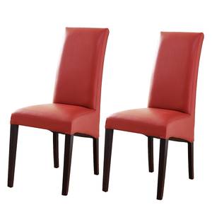 Chaises capitonnées Foxa (lot de 2) Cuir synthétique rouge foncé / Hêtre marron foncé - Rouge foncé - Hêtre foncé