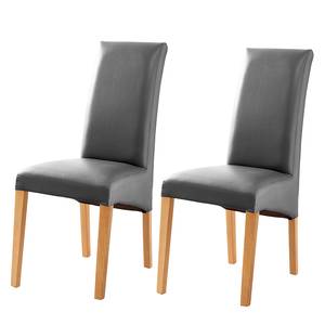 Gestoffeerde stoelen Foxa (set van 2) grijs kunstleer - Grijs - Lichte beukenhout