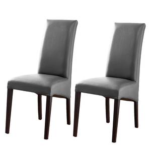 Gestoffeerde stoelen Foxa (set van 2) grijs kunstleer/donkerbruin beukenhout - Grijs - Donker beukenhout