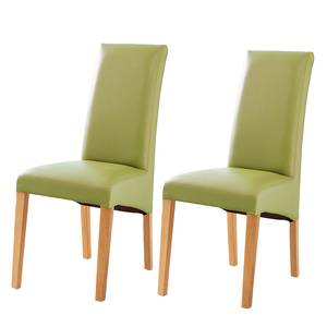 Chaises capitonnées Foxa (lot de 2) Cuir synthétique vert / Hêtre - Citron vert - Hêtre clair