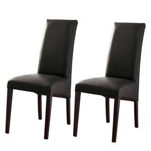 Gestoffeerde stoelen Foxa (set van 2) zwart kunstleer/donkerbruin beukenhout - Zwart - Donker beukenhout