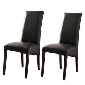 Chaises capitonnées Foxa (lot de 2) Cuir synthétique noir / Hêtre marron foncé - Noir - Hêtre foncé