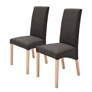 Gestoffeerde stoelen Foxa (set van 2) geweven stof - Grijsbruin/beukenhout