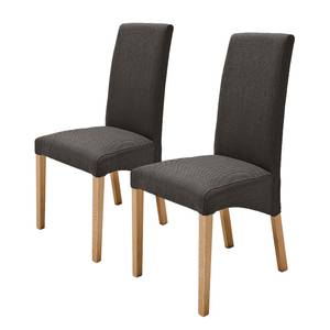 Chaises capitonnée Foxa (lot de 2) Textile - Marron gris/ Chêne