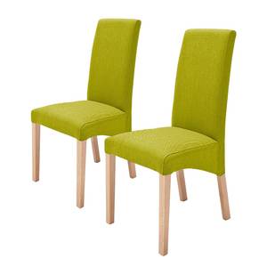 Chaises capitonnée Foxa (lot de 2) Textile - Vert kiwi / Hêtre naturel