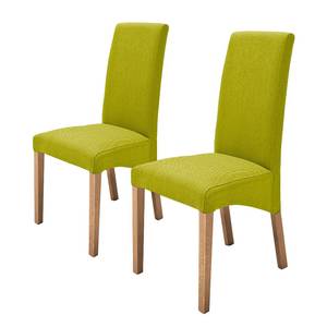 Chaises capitonnée Foxa (lot de 2) Textile - Vert kiwi / Chêne