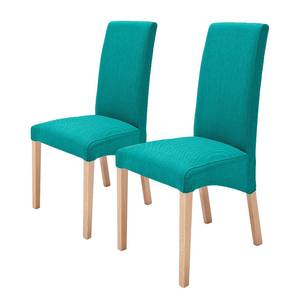 Gestoffeerde stoelen Foxa (set van 2) geweven stof - Petrolblauw/beukenhout