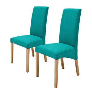 Chaises capitonnée Foxa (lot de 2) Textile - Bleu pétrole / Chêne