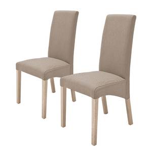 Chaises capitonnée Foxa (lot de 2) Textile - Taupe / Chêne de Sonoma