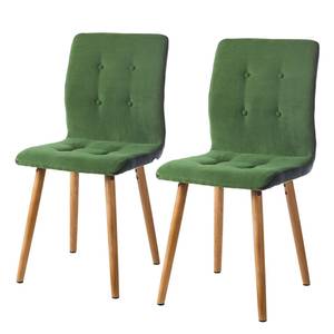 Chaise capitonnée Troon I Feutre / Chêne massif - Gris foncé / Vert - Lot de 2