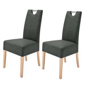 Chaises capitonnées Lenya (lot de 2) Imitation cuir - Anthracite / Hêtre