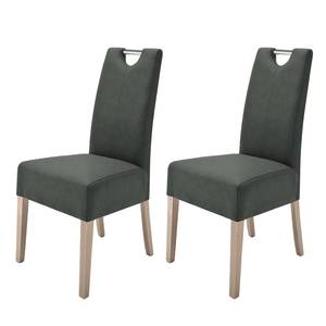 Chaises capitonnées Lenya (lot de 2) Imitation cuir - Anthracite / Chêne de Sonoma