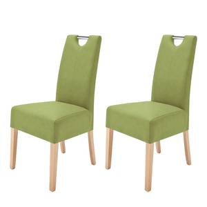 Chaises capitonnées Lenya (lot de 2) Imitation cuir - Vert kiwi / Hêtre naturel