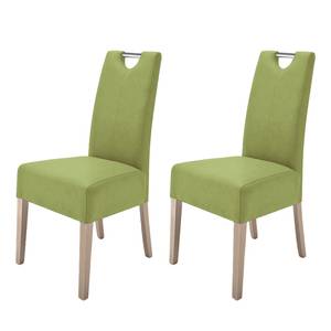 Chaises capitonnées Lenya (lot de 2) Imitation cuir - Vert kiwi / Chêne de Sonoma