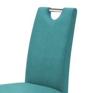 Chaises capitonnées Lenya (lot de 2) Imitation cuir - Bleu pétrole / Chêne