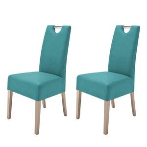 Chaises capitonnées Lenya (lot de 2) Imitation cuir - Bleu pétrole / Chêne de Sonoma