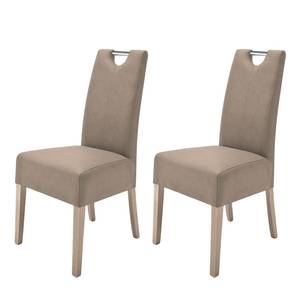 Chaises capitonnées Lenya (lot de 2) Imitation cuir - Taupe / Chêne de Sonoma