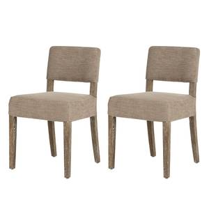 Chaises capitonnées Liam (lot de 2) Chêne massif / Tissu beige