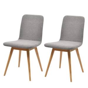 Chaises rembourrées Loca (lot de 2) Chêne massif - Tissu Gaia : Gris clair