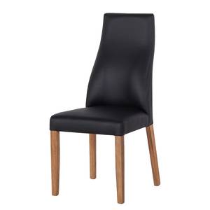 Gestoffeerde stoelen Maine massief eikenhout/echt leer - Zwart /lichte eikenhouten look