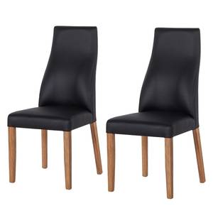 Chaises rembourrées Maine (lot de 2) Chêne massif / Cuir véritable - Noir / Imitation chêne clair