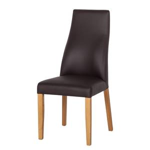 Gestoffeerde stoelen Maine massief eikenhout/echt leer - Donkerbruin /lichte eikenhouten look