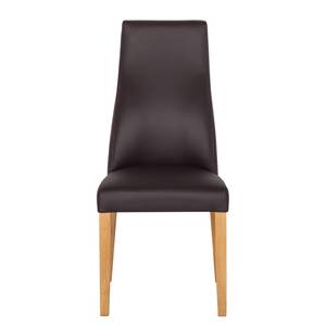 Gestoffeerde stoelen Maine massief eikenhout/echt leer - Donkerbruin /lichte eikenhouten look