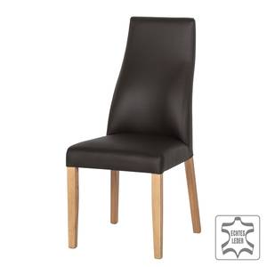 Gestoffeerde stoelen Maine massief eikenhout/echt leer - Donkerbruin /lichte eikenhouten look