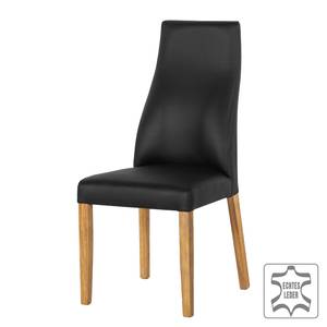 Chaises rembourrées Maine (lot de 2) Chêne massif / Cuir véritable - Noir / Imitation chêne clair