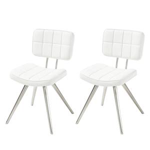 Lot de 2 chaises capitonnées Mimizan II Imitation cuir - Blanc / Acier inoxydable