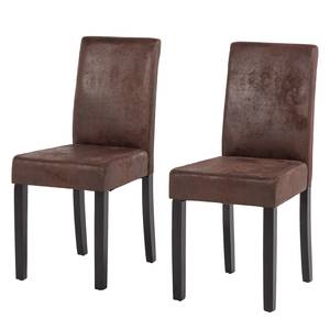 Chaises capitonnées Nella (lot de 2) Microfibre Marron vieilli